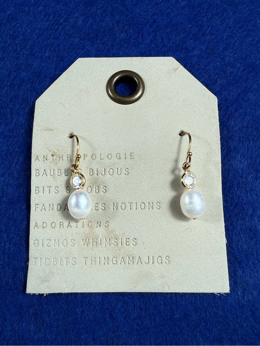 Anthropologie Gold tone pearl and crystal drop earrings, NWT.